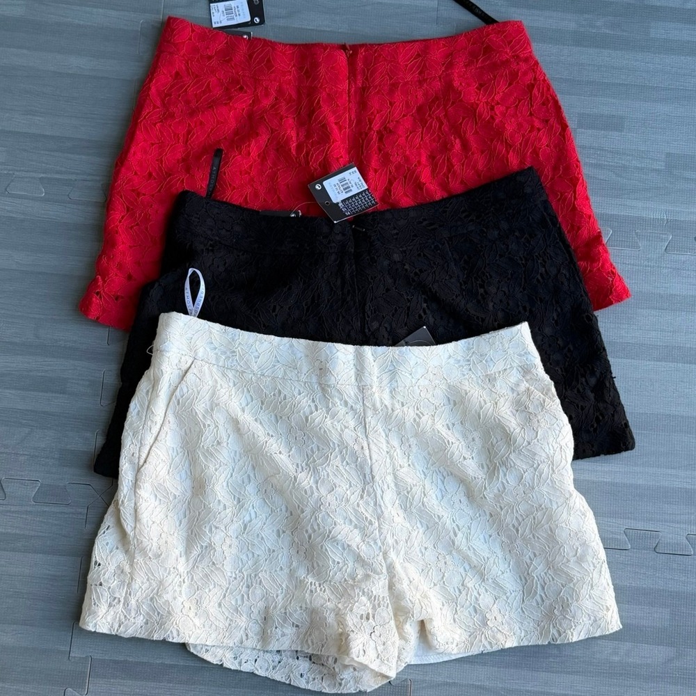 NWT Lot of 3 - Womens Romantic Floral Lace Shorts Red Black White